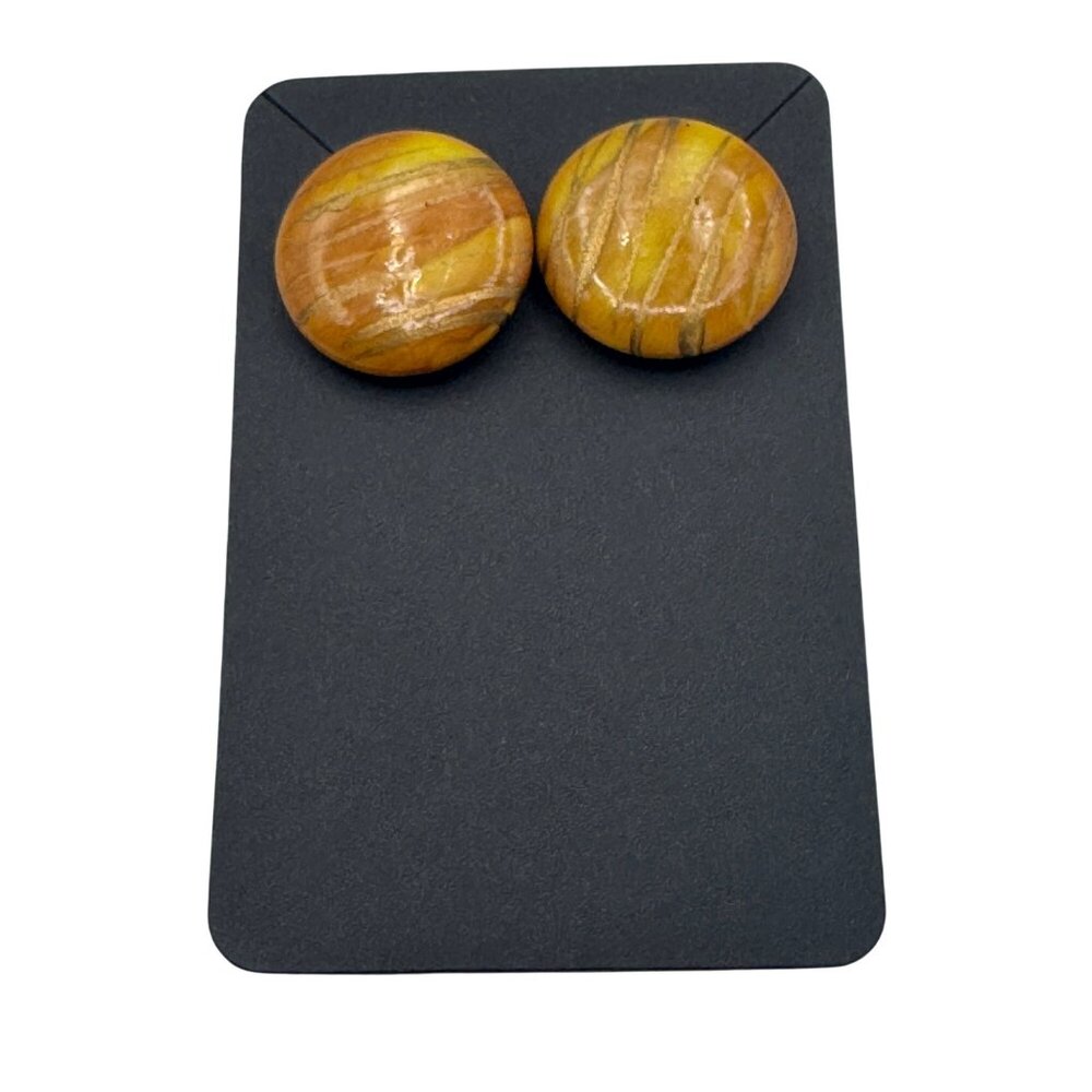 Vintage Round  Earrings With Yellow & GoldSwirl Design